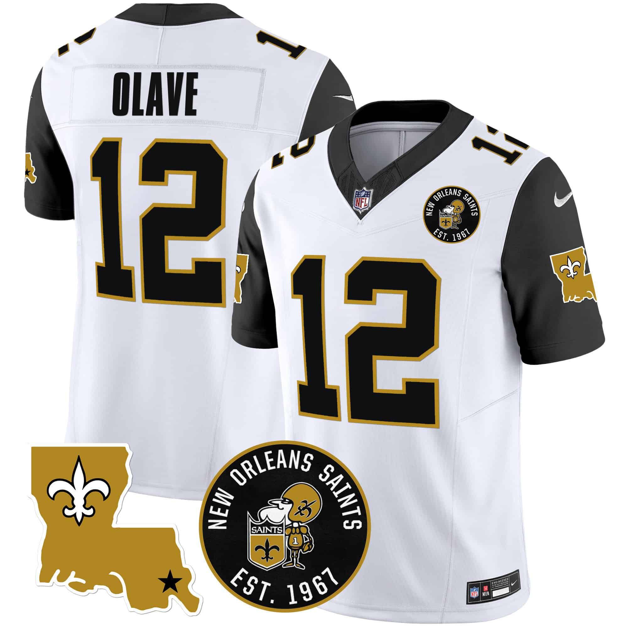 Men New Orleans Saints 12 Olave White 2024 Nike 1967 Patch Vapor Limited NFL Jersey style 2